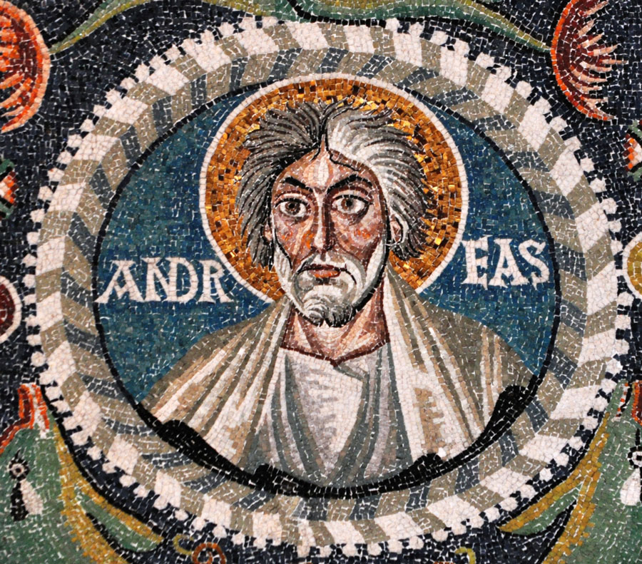 András apostol  (mozaik, VI. század, San Vitale-templom, Ravenna)