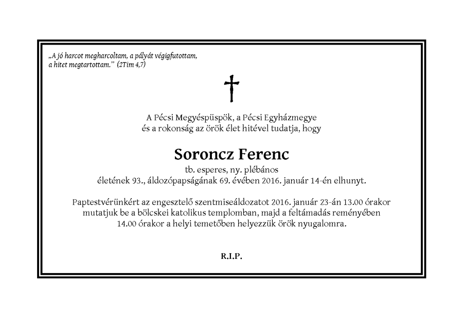 Elhunyt Soroncz Ferenc 