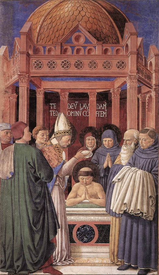 Benozzo Gozzoli Ambrus puspok megkereszteli Agostont 900