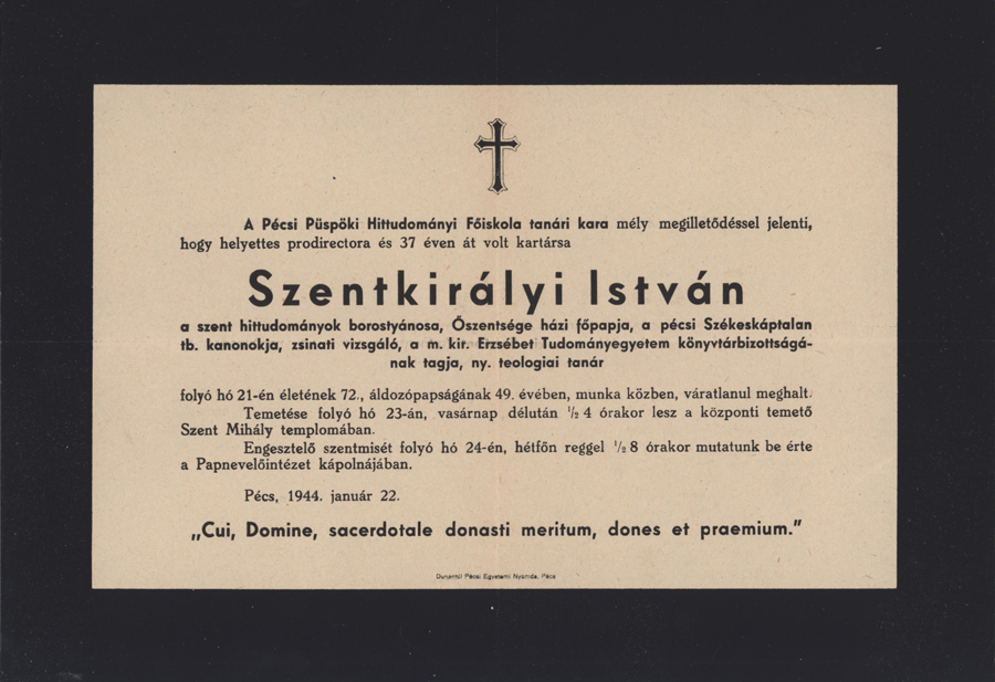 Szentkiralyi gyasztavirat PEKI 57 1943 44