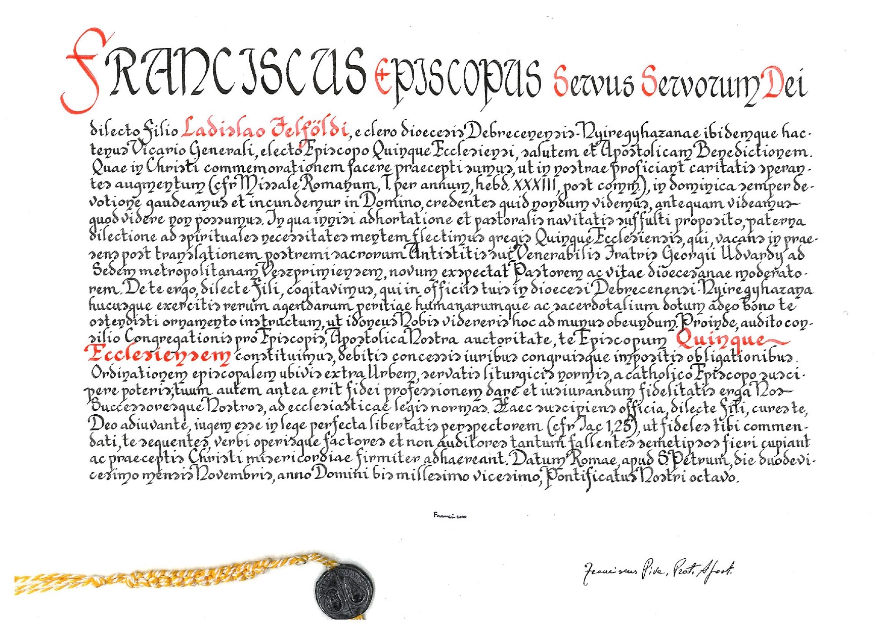 Bolla Pontificia S.E. Mons. László Felföldi page 0001