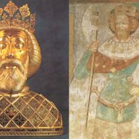 Szent László király 1093-ban alapította a bátai bencés apátságot. Arcvonásait őrzi a fejereklyéje számára készült ezüst herma. Szent László középkori falképen.