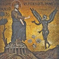 Jézus megkísértése. XII-XII. századi mozaikrészlet, monreali dóm, Monreale, Szicília, Olaszország